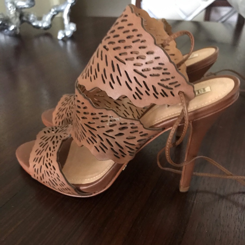 SCHUTZ brown leather sandals tie at the ankles